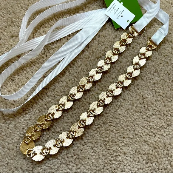 KATA SPADE PEARL AND CRYSTAL FLOWER TIE BELT